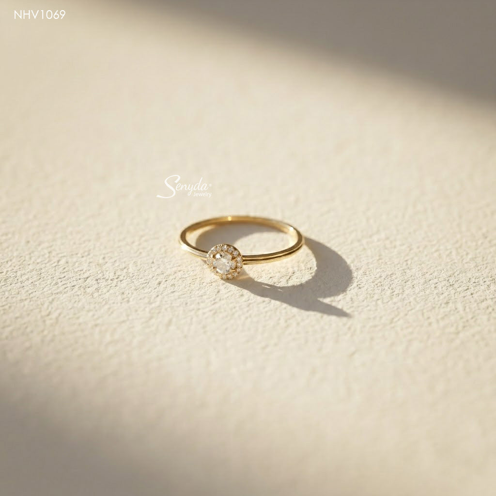 10K Solid Gold Round Sapphire Halo Ring