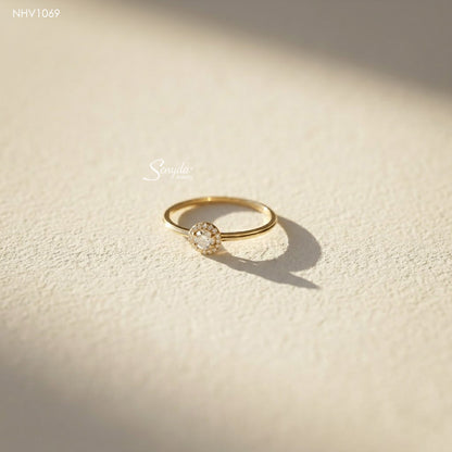 10K Solid Gold Round Sapphire Halo Ring