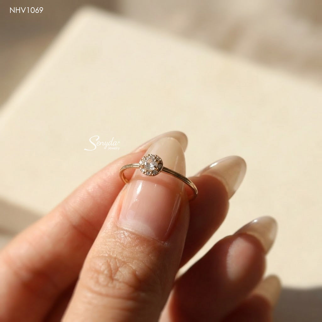 10K Solid Gold Round Sapphire Halo Ring