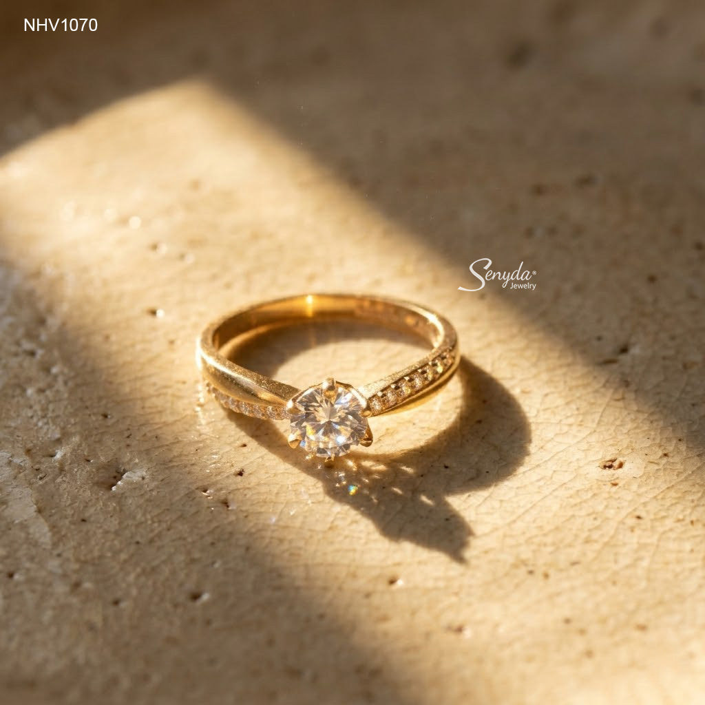 10K Solid Gold Solitaire CZ Engagement Ring