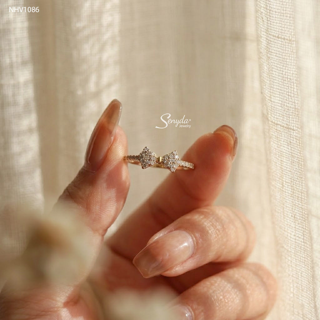 10K Solid Gold Pavé Bow Ring