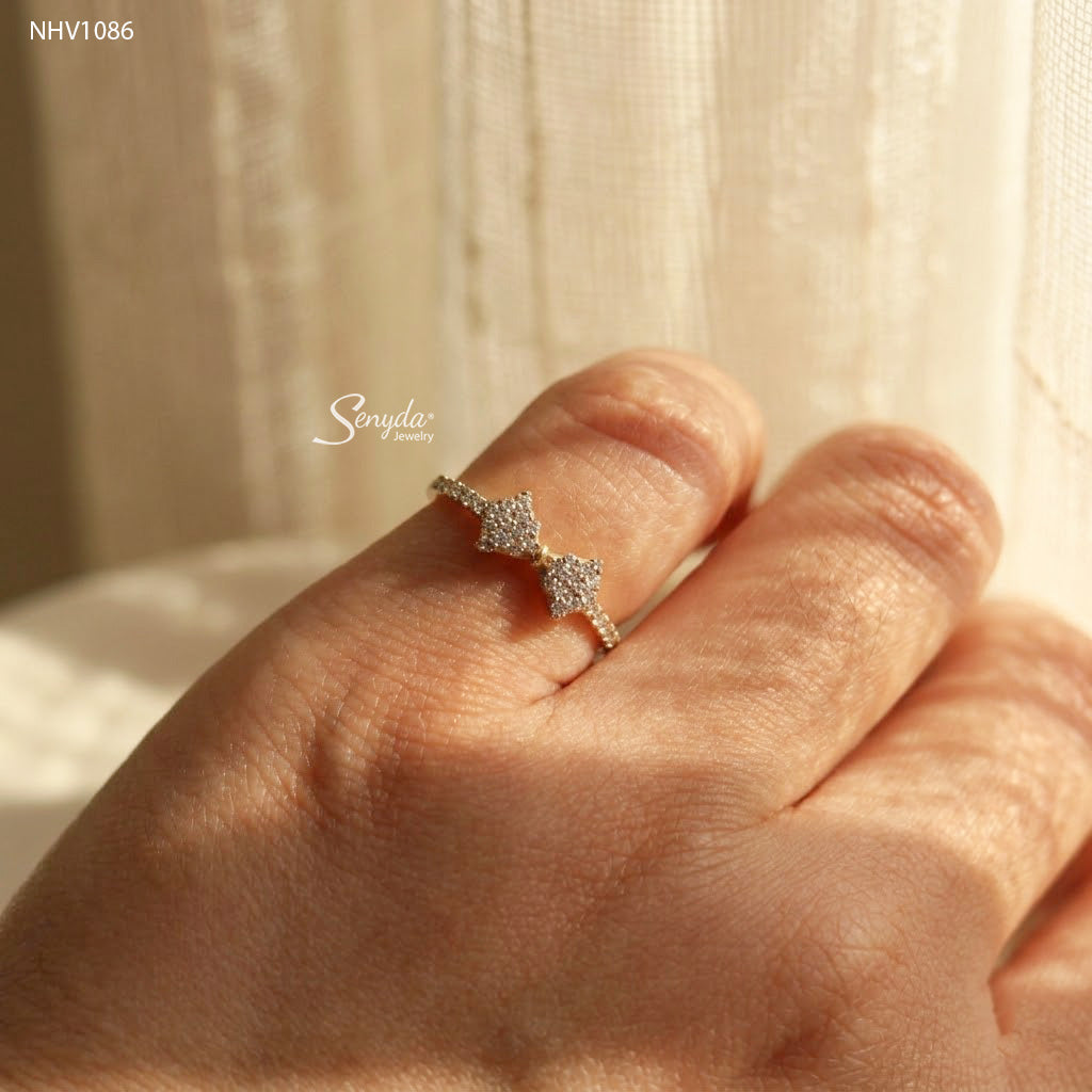 10K Solid Gold Pavé Bow Ring
