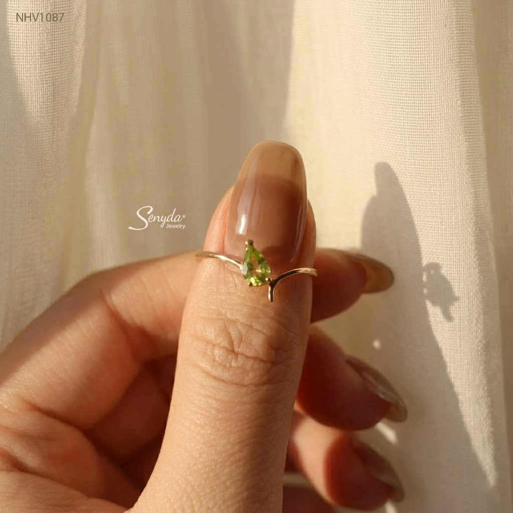 10K Solid Gold Pear Cut Natural Tourmaline Ring