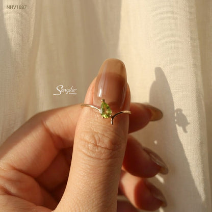 10K Solid Gold Pear Cut Natural Tourmaline Ring