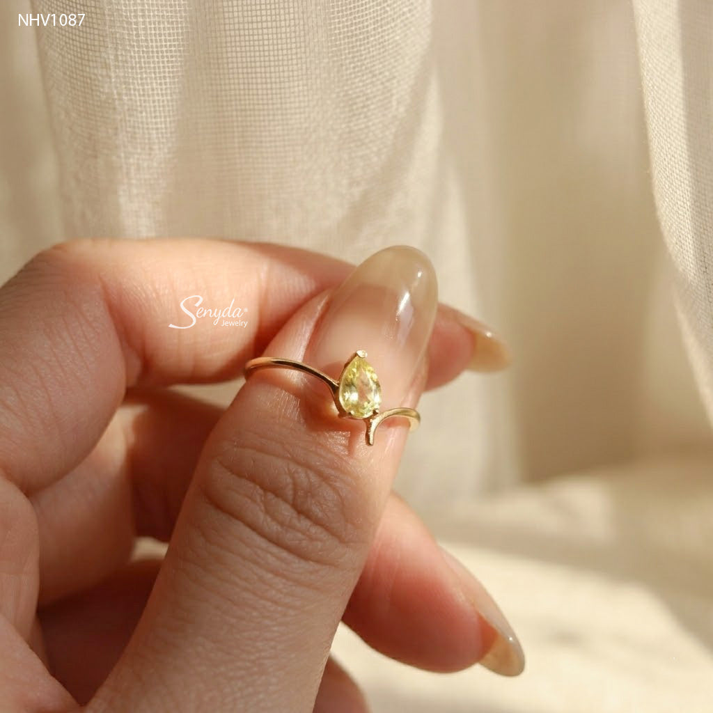 10K Solid Gold Pear Cut Natural Tourmaline Ring
