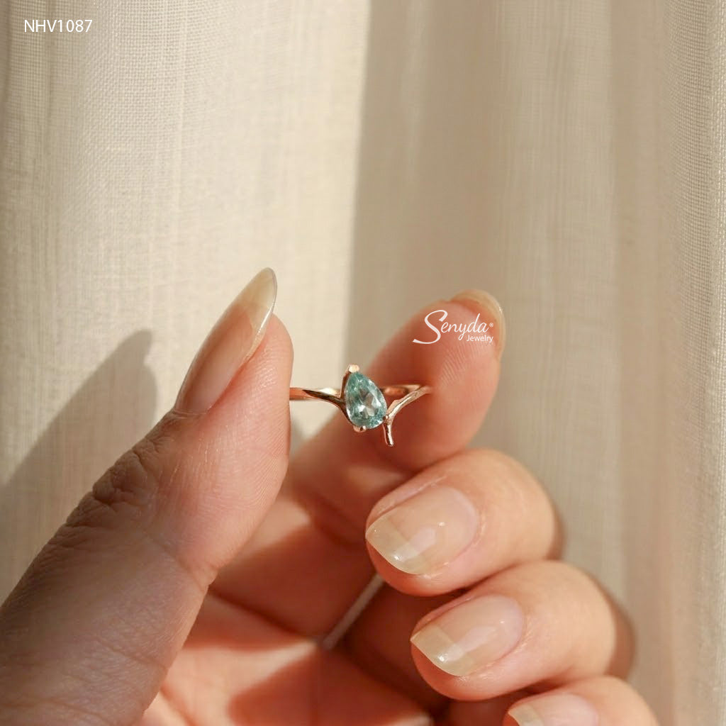 10K Solid Gold Pear Cut Natural Tourmaline Ring