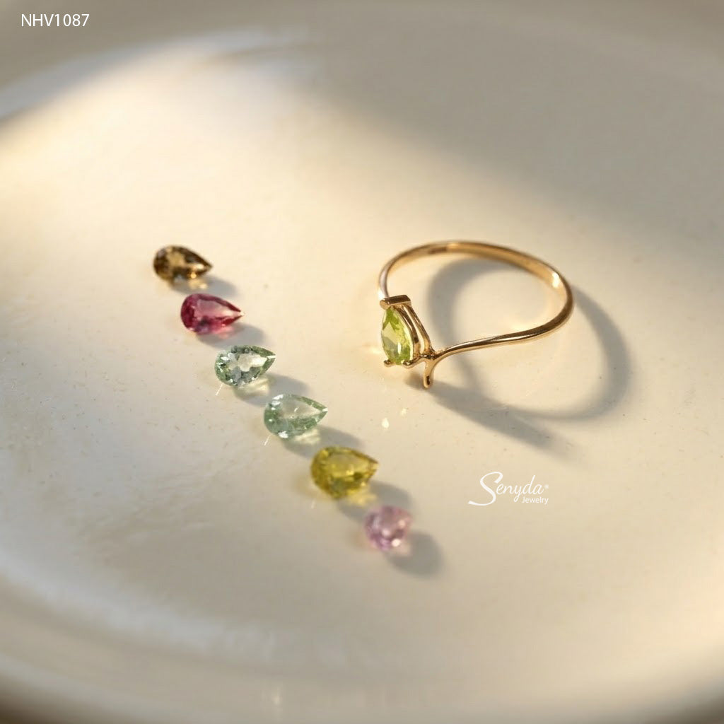 10K Solid Gold Pear Cut Natural Tourmaline Ring