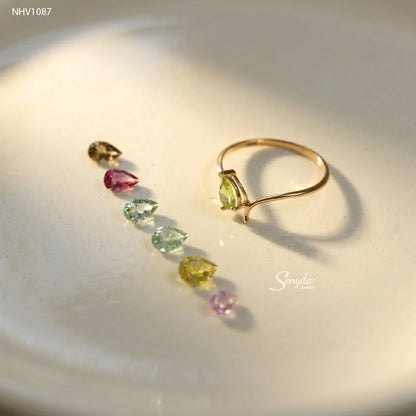 10K Solid Gold Pear Cut Natural Tourmaline Ring