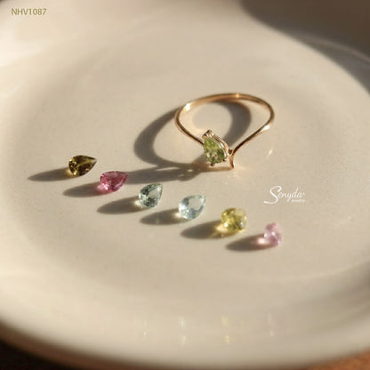 10K Solid Gold Pear Cut Natural Tourmaline Ring