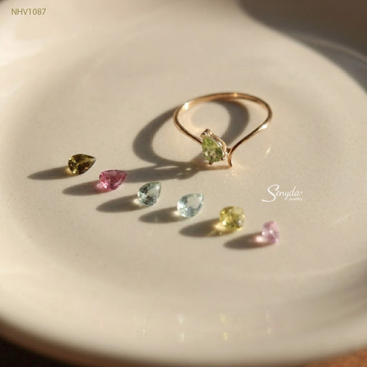10K Solid Gold Pear Cut Natural Tourmaline Ring