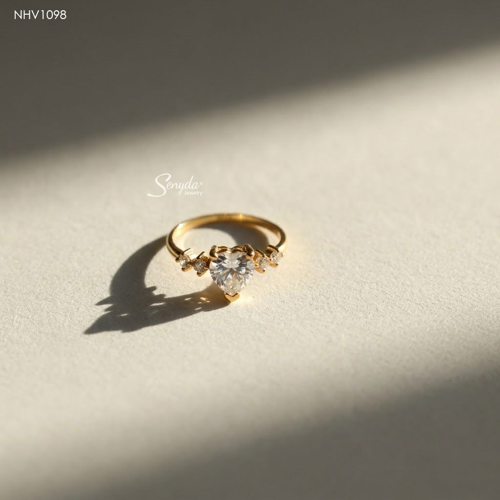 14K Solid Gold 6mm Heart-Shaped CZ Solitaire Ring