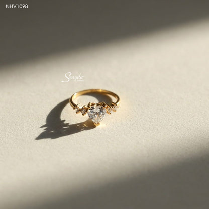 14K Solid Gold 6mm Heart-Shaped CZ Solitaire Ring