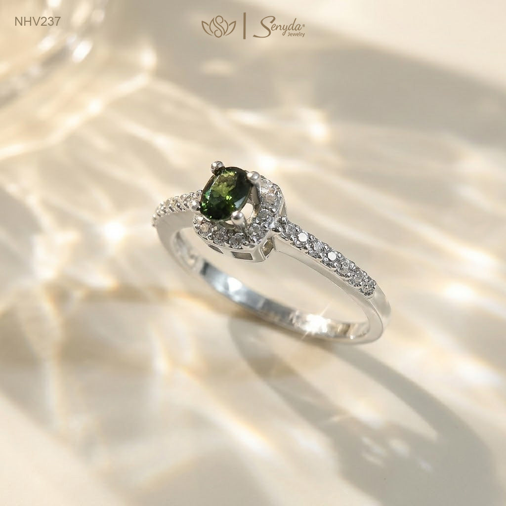 10K Solid Gold Oval - Shaped Brilliant Cut Sapphire Square Halo Ring