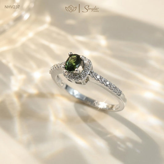 10K Solid Gold Oval - Shaped Brilliant Cut Sapphire Square Halo Ring