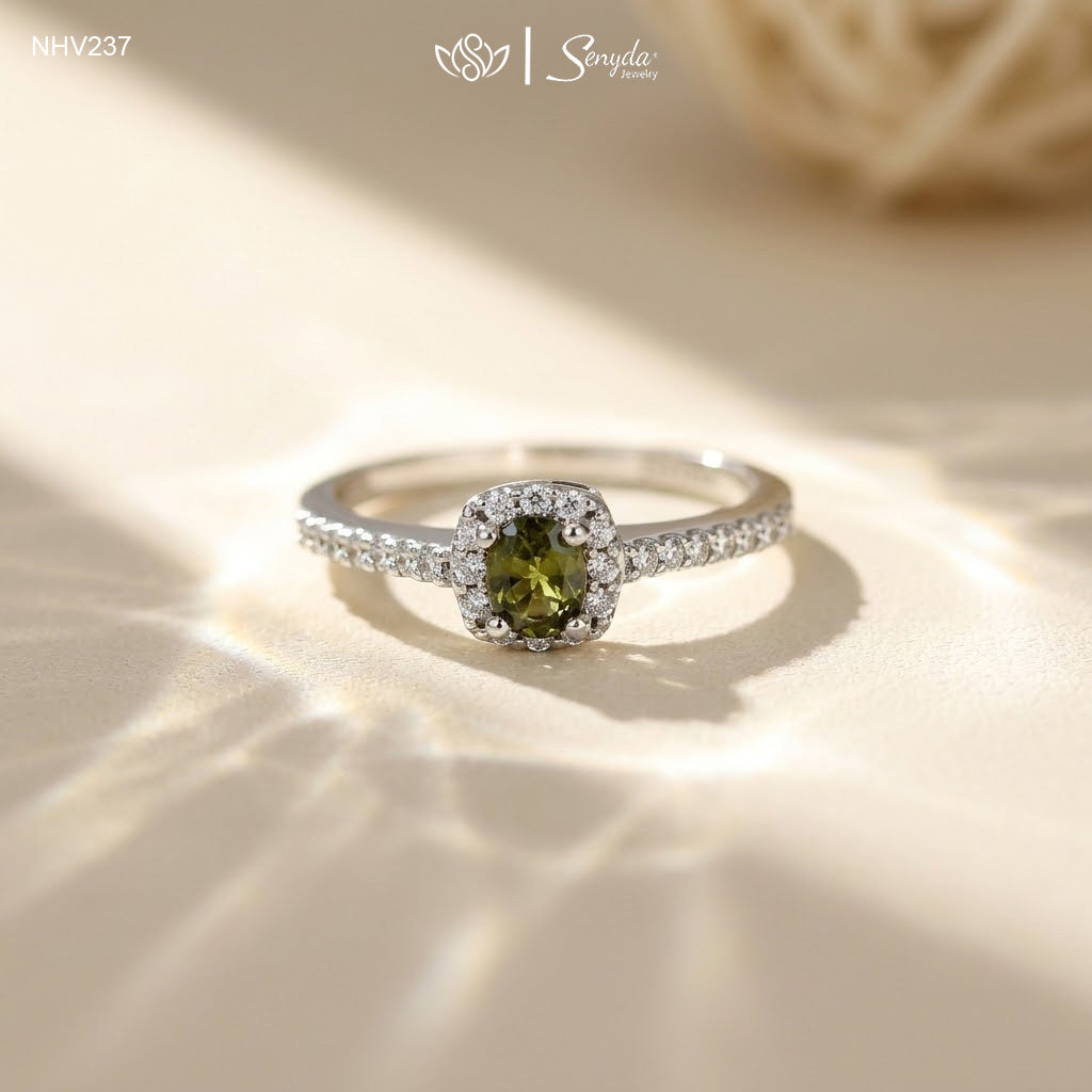 10K Solid Gold Oval - Shaped Brilliant Cut Sapphire Square Halo Ring