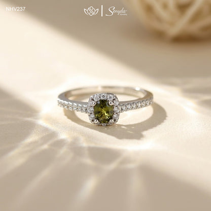 10K Solid Gold Oval - Shaped Brilliant Cut Sapphire Square Halo Ring