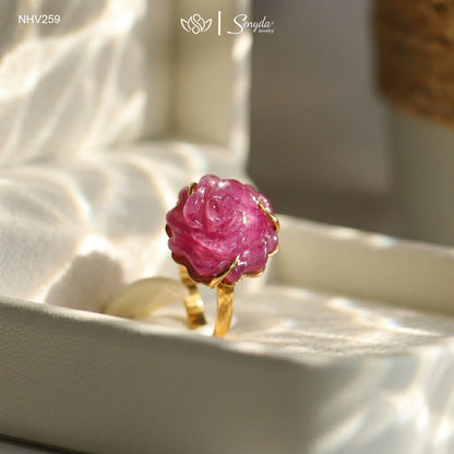 10K Solid Gold Ruby Peony Ring