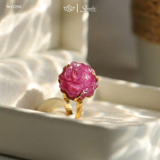 10K Solid Gold Ruby Peony Ring