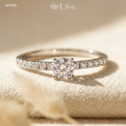18K Solid Gold 4-Prong Cubic Zirconia Solitaire Ring