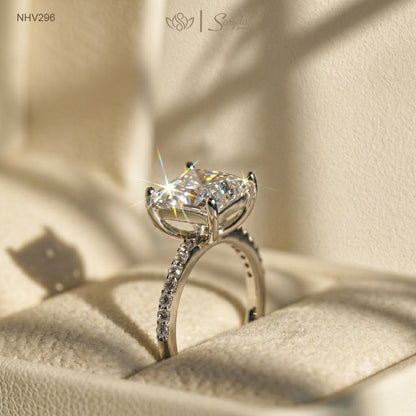 18K Solid Gold Princess-Shaped Brilliant Cut Cubic Zirconia Pavé Ring