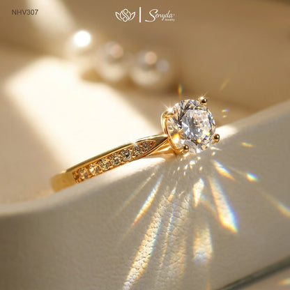 10K Solid Gold 4-Prong Round Solitaire Cubic Zirconia Channel Ring