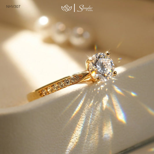 10K Solid Gold 4-Prong Round Solitaire Cubic Zirconia Channel Ring