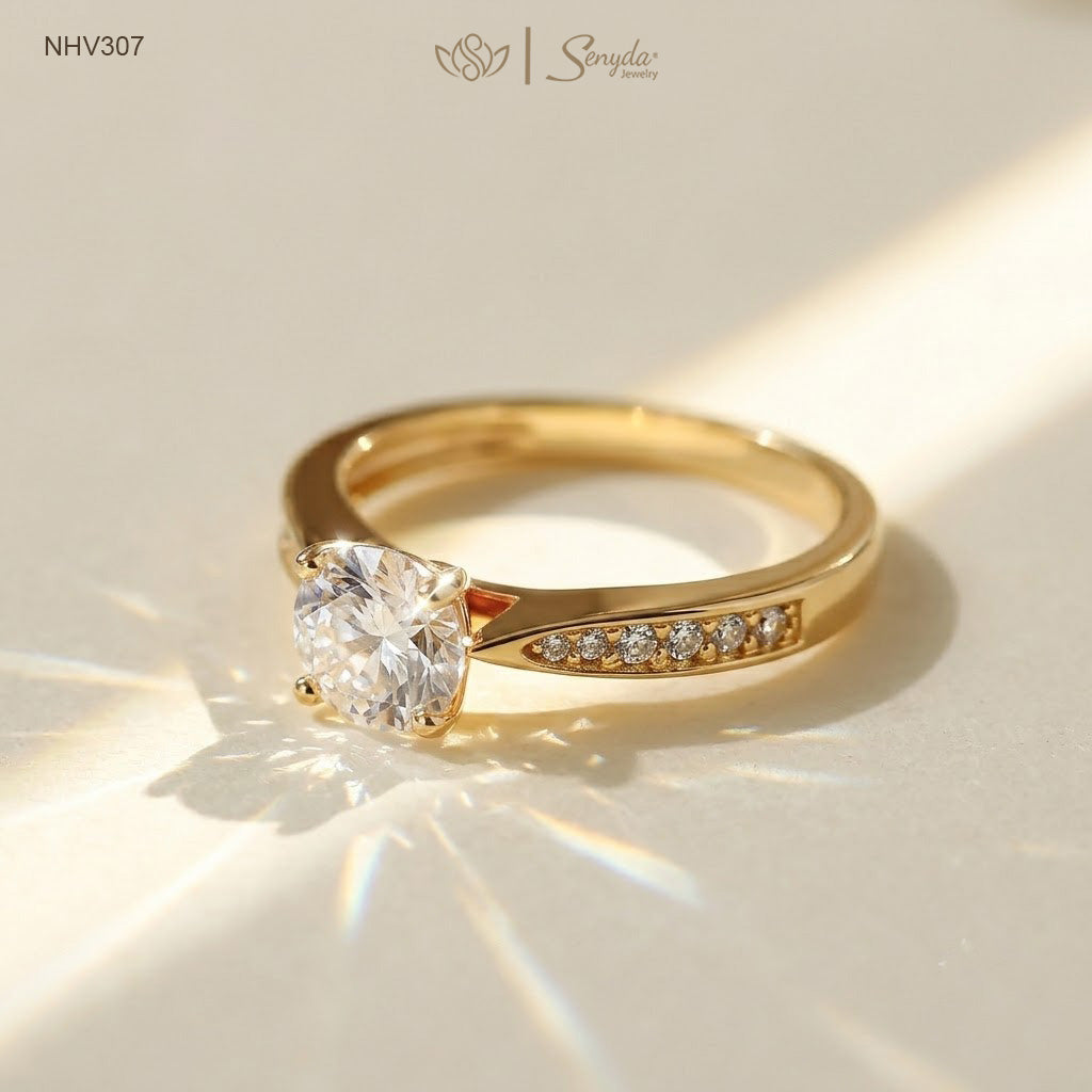 10K Solid Gold 4-Prong Round Solitaire Cubic Zirconia Channel Ring
