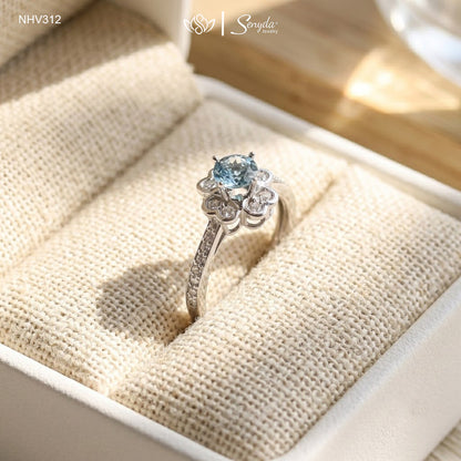 10K Solid Gold Topaz Flower Halo Channel Ring