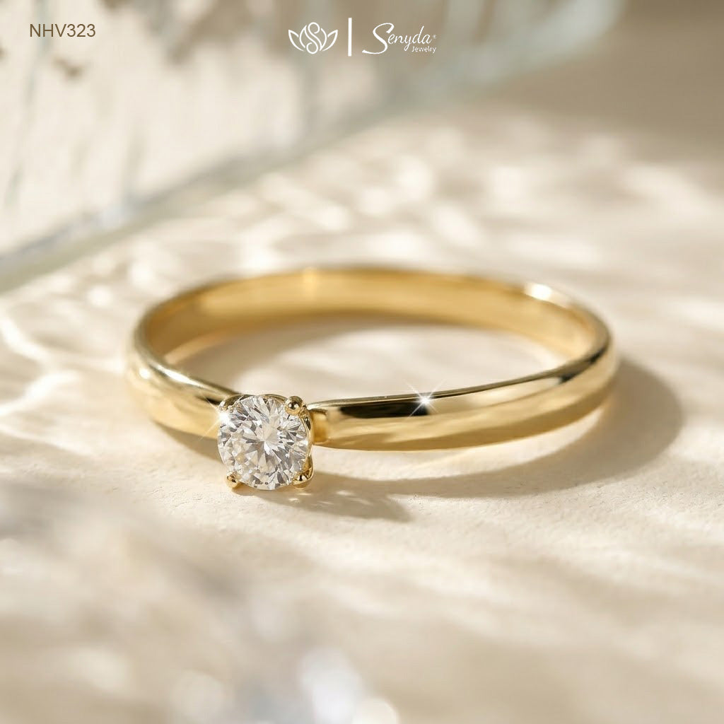 18K Solid Gold 4-Prong Round Solitaire Cubic Zirconia Classic Ring