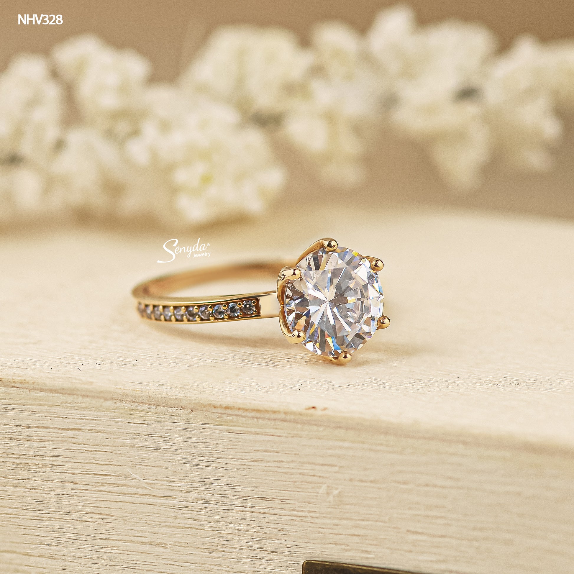 10K Solid Gold 6-Prong Round Solitaire Cubic Zirconia Channel Ring