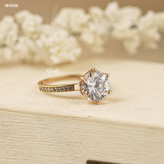 10K Solid Gold 6-Prong Round Solitaire Cubic Zirconia Channel Ring