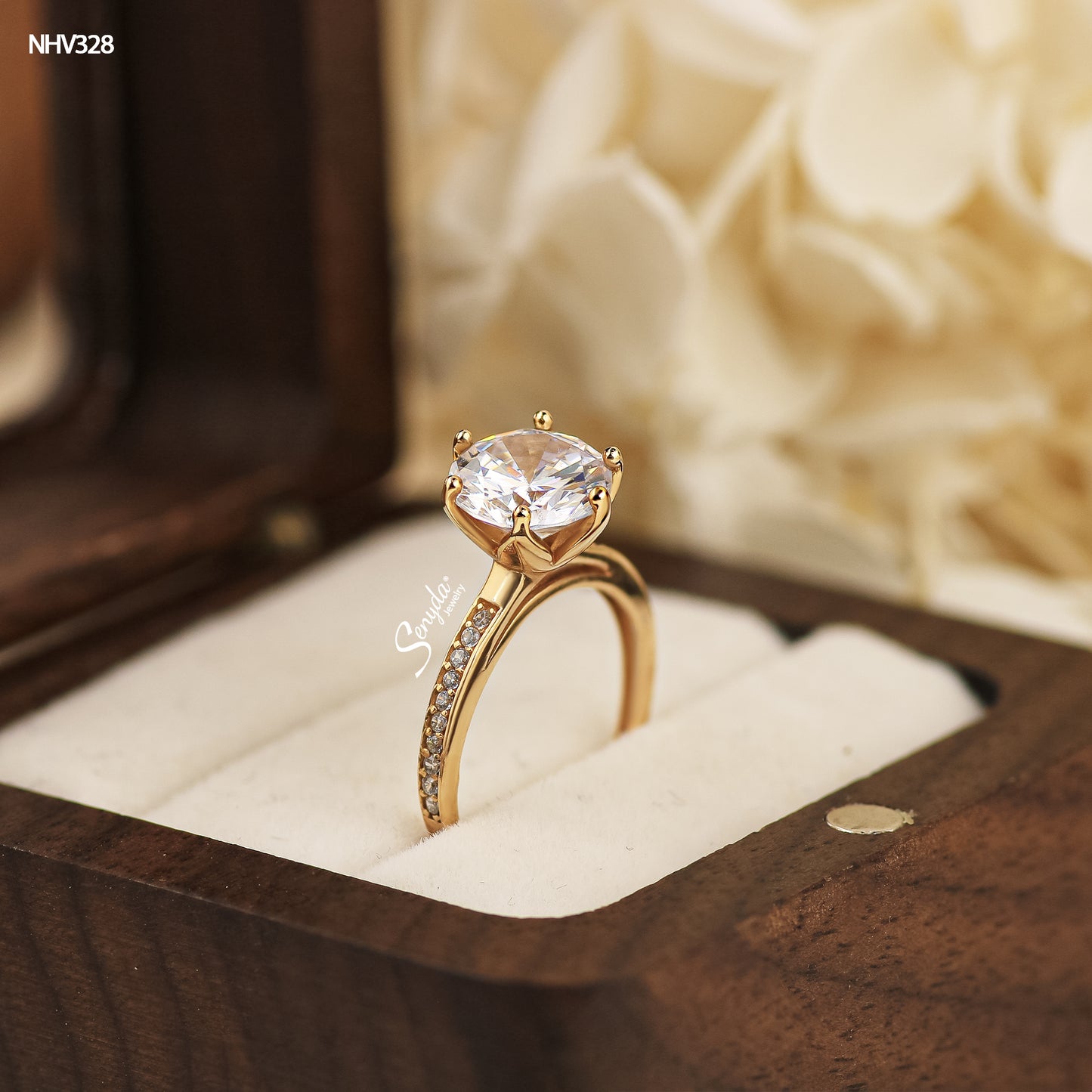 10K Solid Gold 6-Prong Round Solitaire Cubic Zirconia Channel Ring