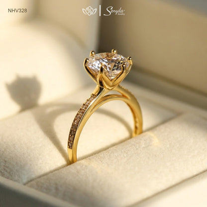 10K Solid Gold 6-Prong Round Solitaire Cubic Zirconia Channel Ring