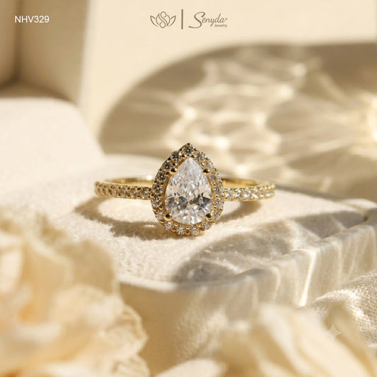 10K Solid Gold Pear - Shaped Brilliant Cut Cubic Zirconia Ring
