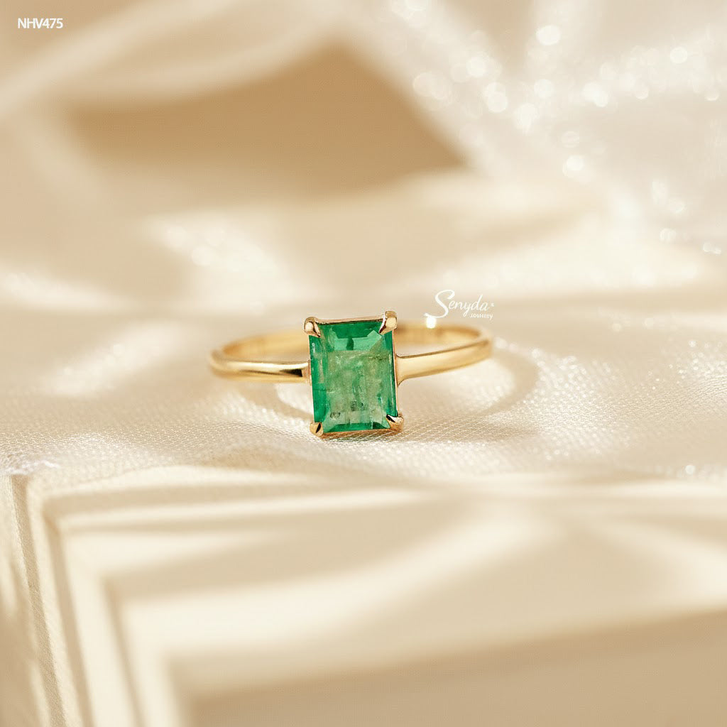 16K Solid Gold Princess Cut Emerald Ring