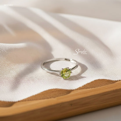10K Solid Gold Round - Shaped Brilliant Cut Peridot Ring