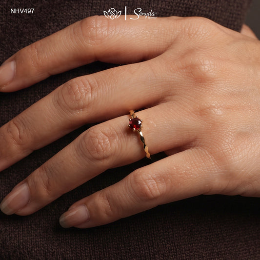 16K Solid Gold Round - Shaped Brilliant Cut Natural Red Spinel Ring