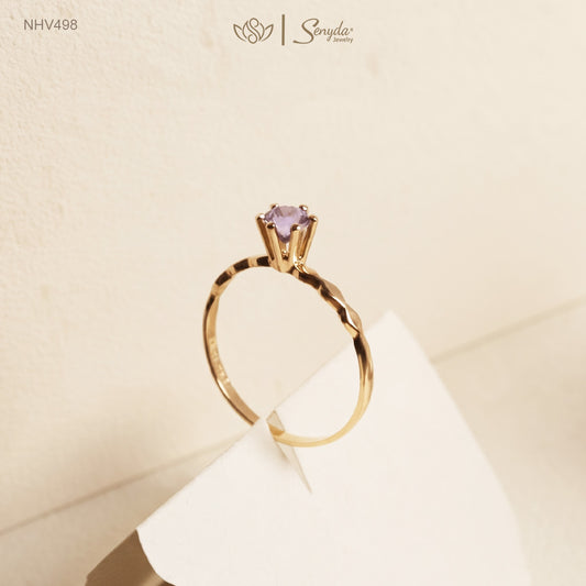 16K Solid Gold Round - Shaped Brilliant Cut Natural Amethyst Ring