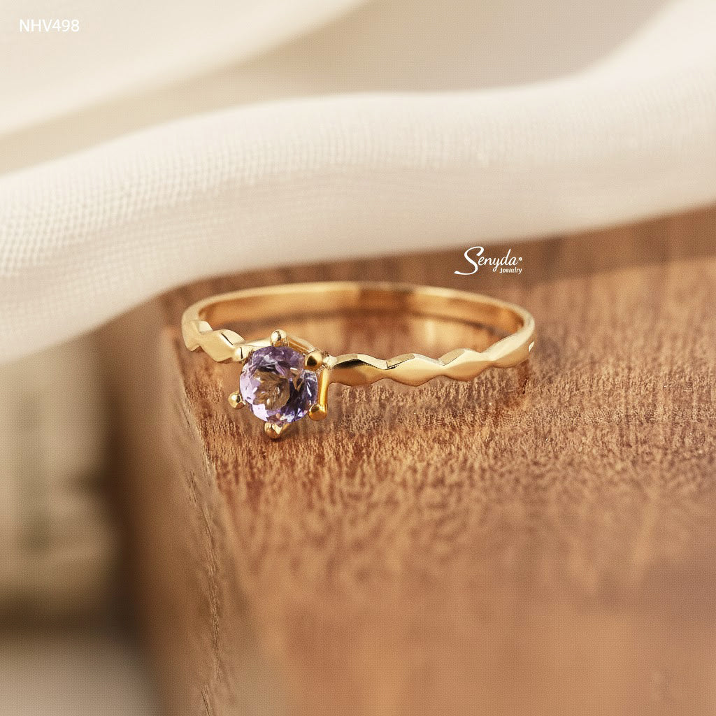 16K Solid Gold Round - Shaped Brilliant Cut Natural Amethyst Ring