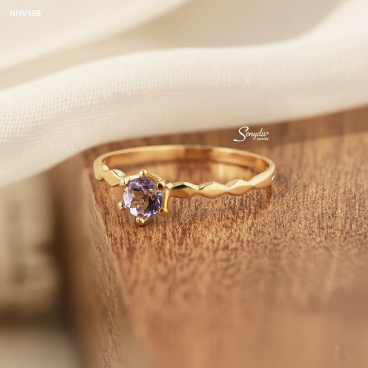 16K Solid Gold Round - Shaped Brilliant Cut Natural Amethyst Ring