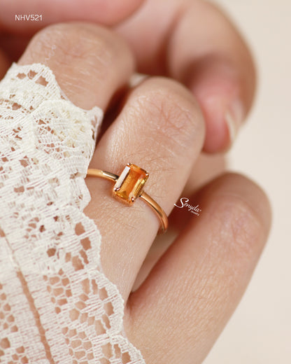 16K Solid Gold Emerald - Shaped Brilliant Cut Natural Golden Citrine Ring