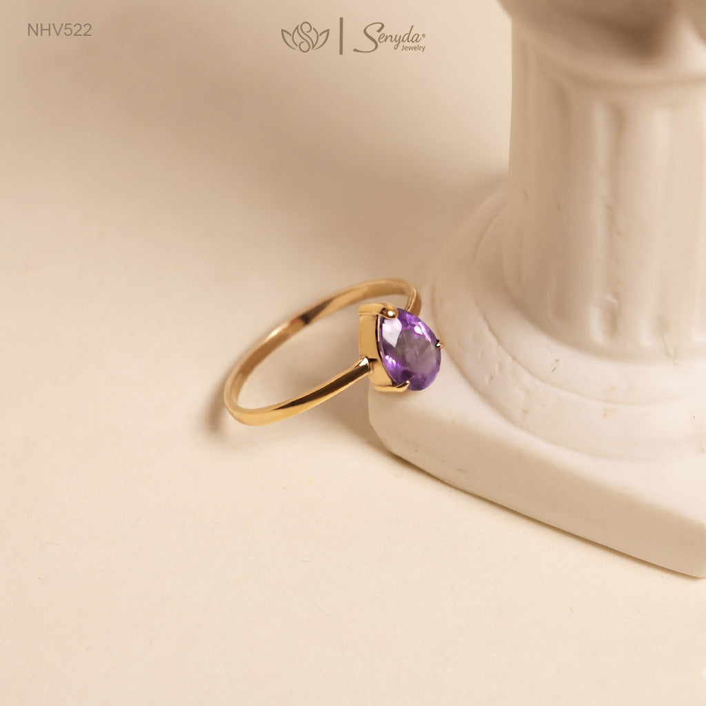 16K Solid Gold Pear - Shaped Brilliant Cut Natural Amethyst Ring