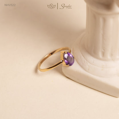 16K Solid Gold Pear - Shaped Brilliant Cut Natural Amethyst Ring