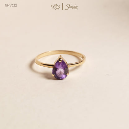 16K Solid Gold Pear - Shaped Brilliant Cut Natural Amethyst Ring
