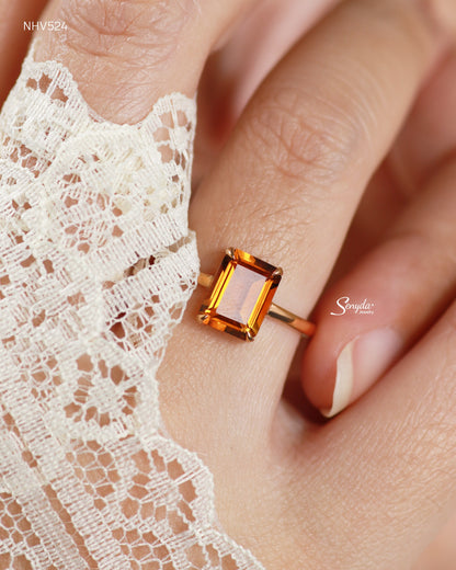 16K Solid Gold Emerald - Shaped Brilliant Cut Natural Palmeira Citrine Ring