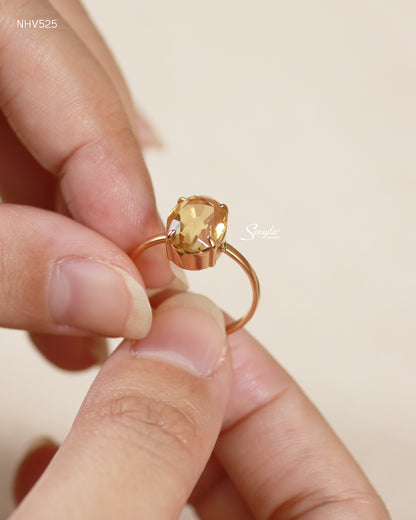 16K Solid Gold Oval - Shaped Brilliant Cut Natural Golden Citrine Ring
