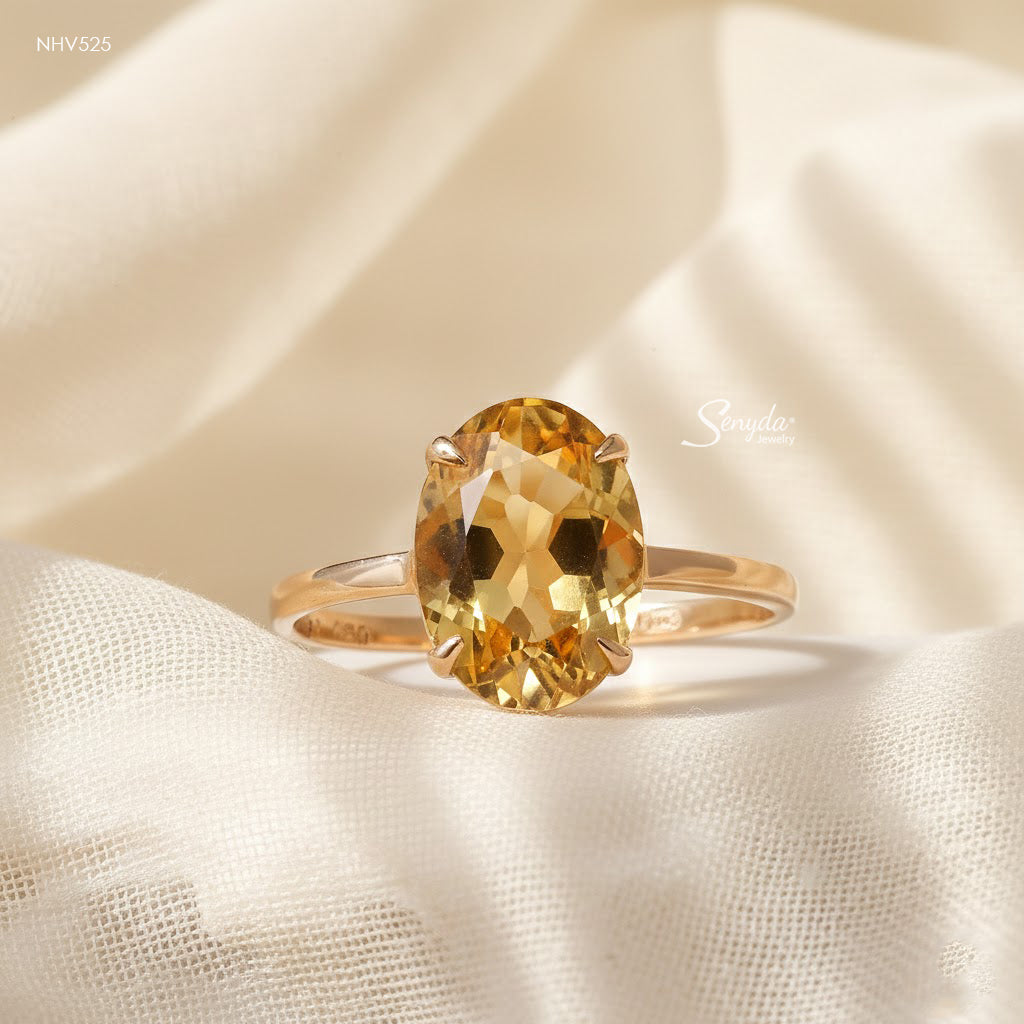 16K Solid Gold Oval - Shaped Brilliant Cut Natural Golden Citrine Ring