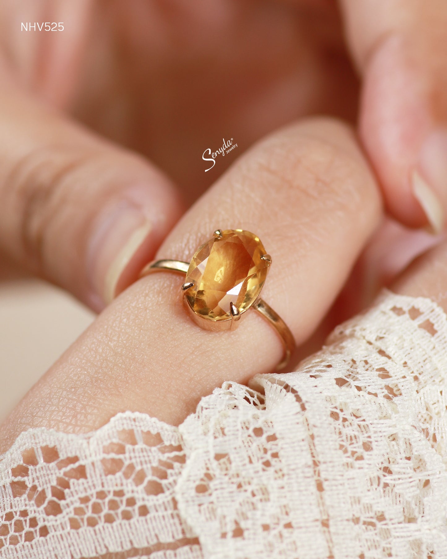 16K Solid Gold Oval - Shaped Brilliant Cut Natural Golden Citrine Ring