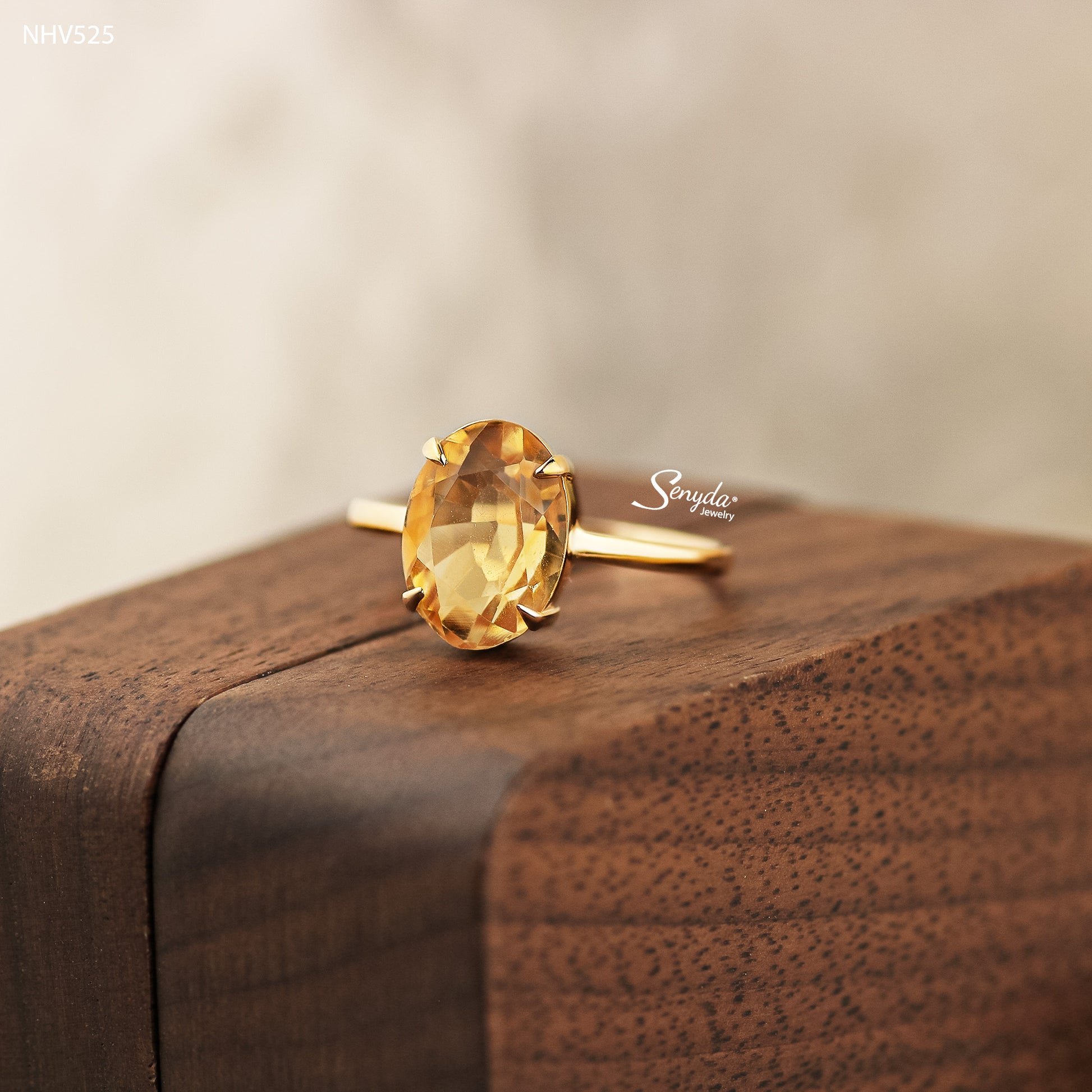 16K Solid Gold Oval - Shaped Brilliant Cut Natural Golden Citrine Ring