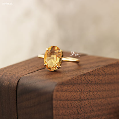 16K Solid Gold Oval - Shaped Brilliant Cut Natural Golden Citrine Ring